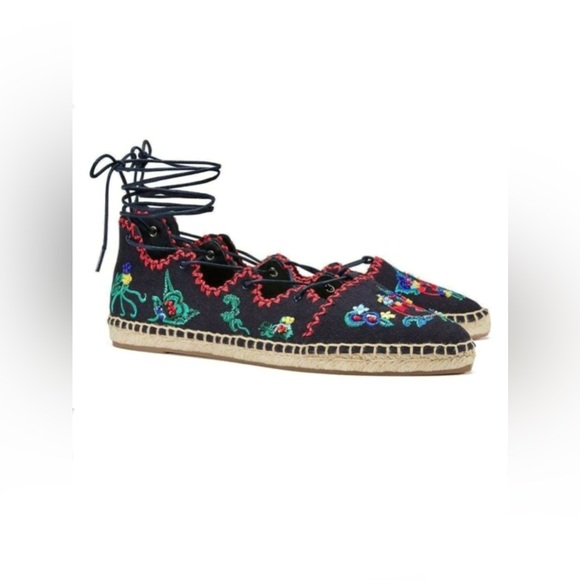 Tory Burch Sonoma Embroidered Gillie Espadrilles NWT - Picture 1 of 6